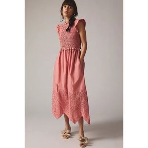 Moon River Blush Flutter Sleeve Eyelet Dress